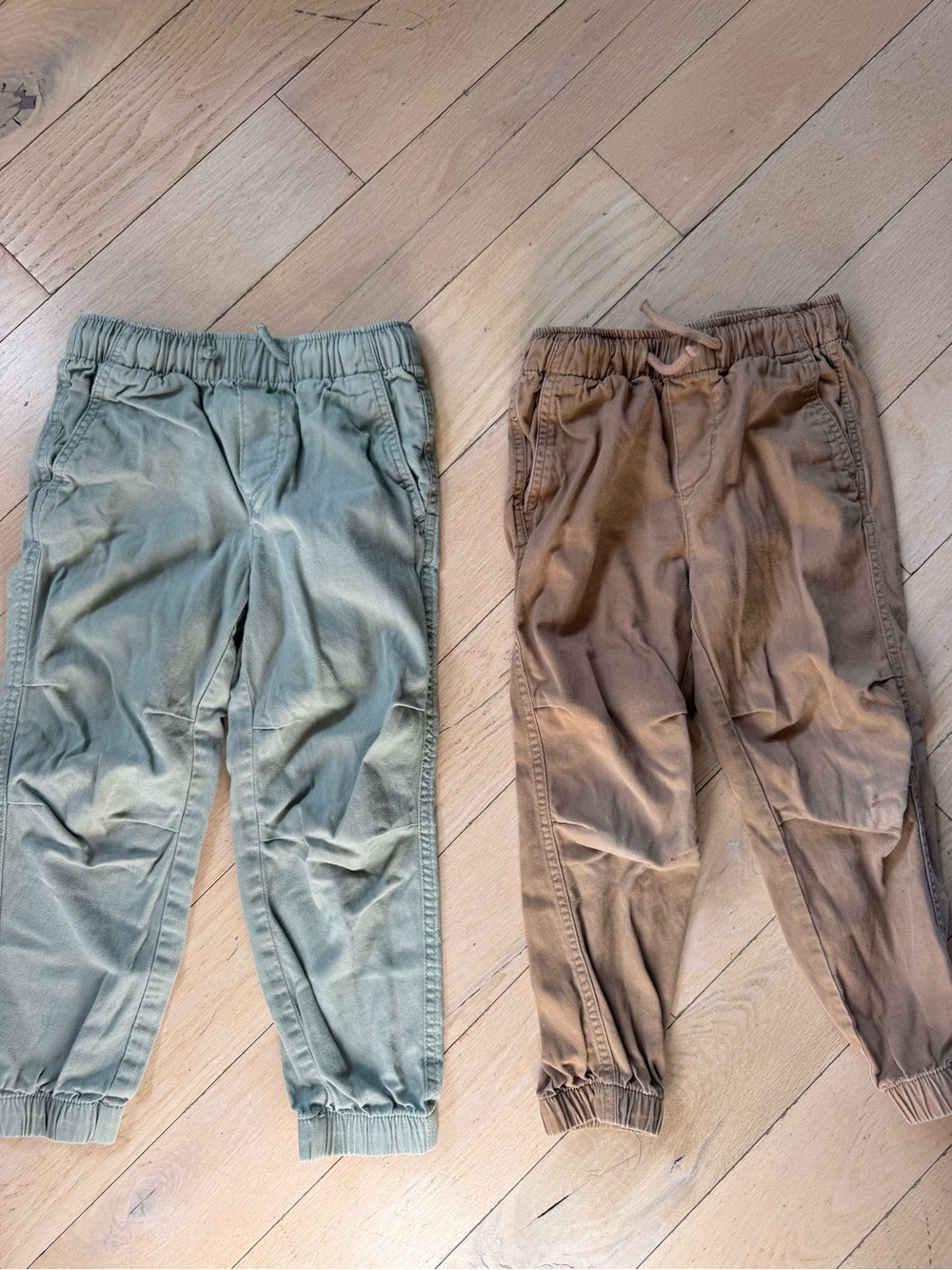 H&M Kids Elastic-Waist Joggers in Sage Green and Tan